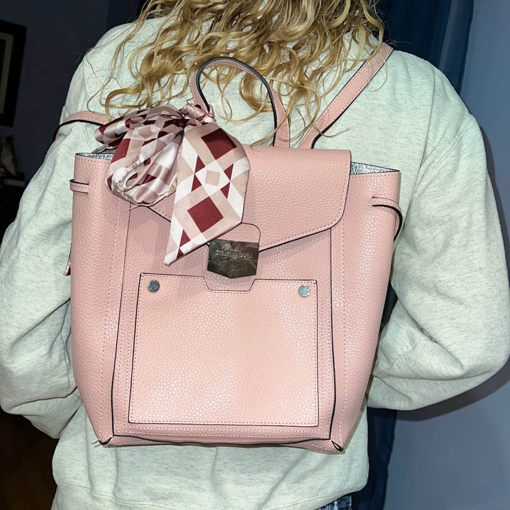 Pink Steve Madden backpack bag with scarf